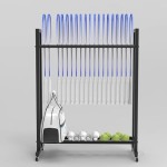 Badminton Racket Storage Rack for Home Gym with Lockable Wheels, Large Steel Sports Equipment Holder, Black Tennis Racket Stand